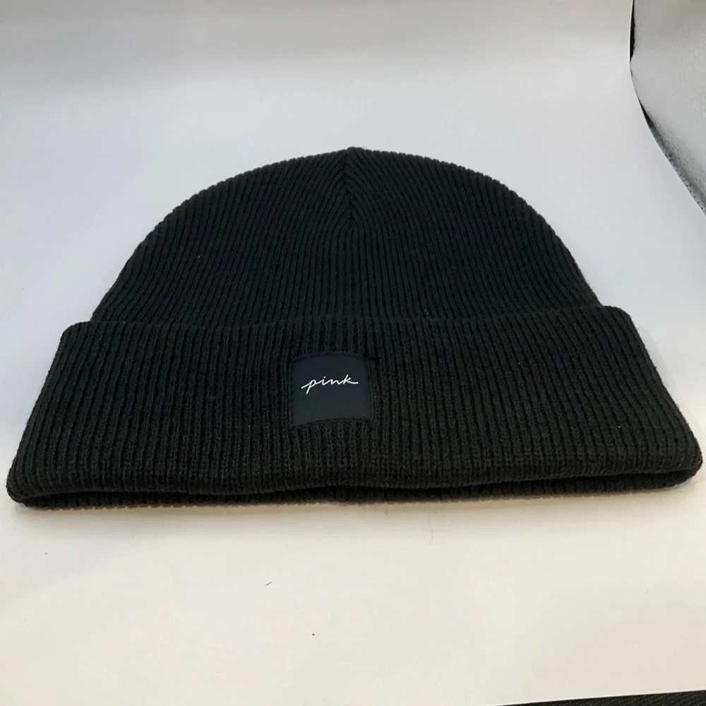 Victoria Secret Pink Black‎ Ribbed Beanie New In Package